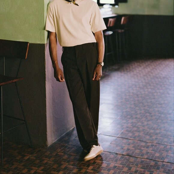 Abercrombie Collins Tailored Linen-Blend Pleated Suit Pant in Dark Brown - Picture 1 of 5